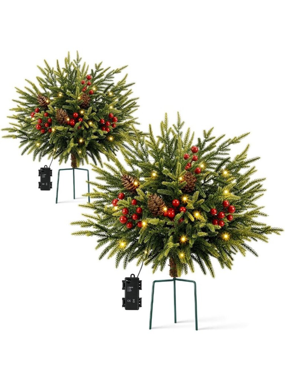 2 Pack 25.5 Inch Outdoor Lighted Christmas Trees, Yard Holiday Decor
